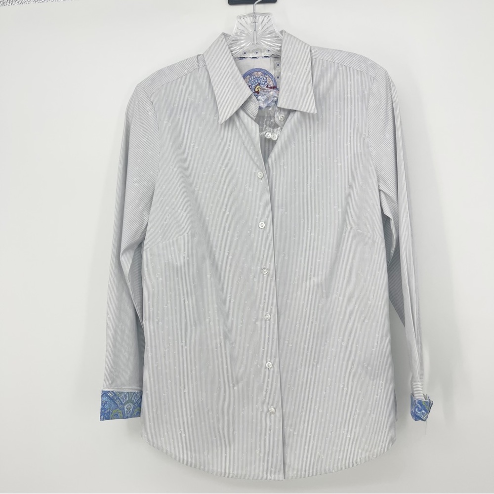 Robert Graham Blue White Button Up Dress Shirt Women’s Size Small Paisley NWT